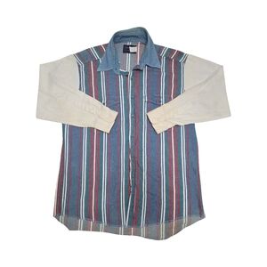 Vtg 90’s Wrangler Brushpopper Striped Western Rodeo Cowboy Shirt L DISTRESSED